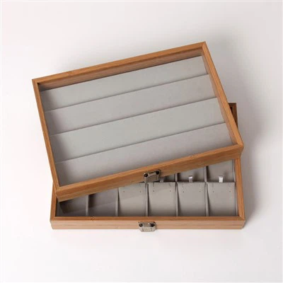 Plateau de rangement pour colliers en rondins avec verre