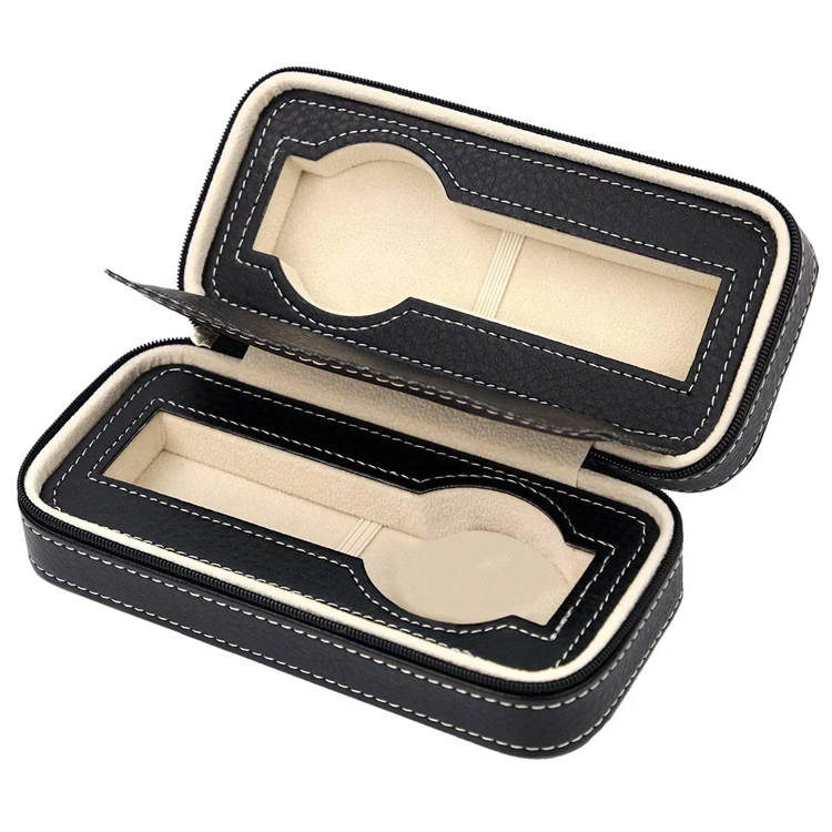 Boîte à montre portable en cuir à fermeture éclair